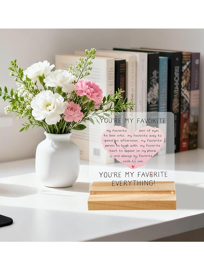 Happy D Appreciation Gift for Her Him Anniversary Valentine's Day Couple Gift for Boyfriend Girlfriend I Love You Transparent Desk Decoration Sign Wedding Home Office Souvenir Gift Acrylic Sign with Wooden Stand - Image 3